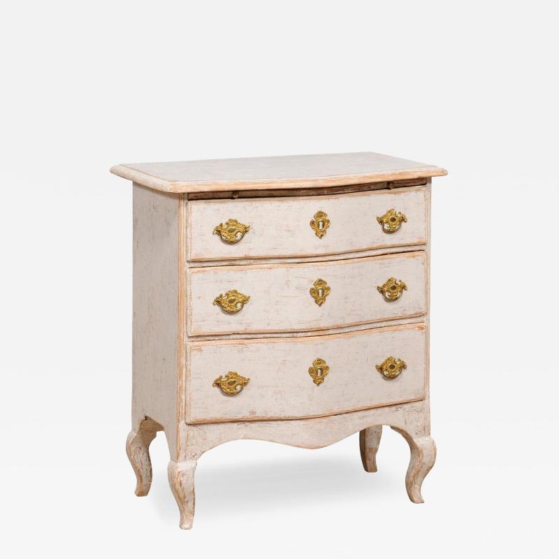 1760s Rococo Period Swedish Light Grey Painted Chest of Drawers with Pull Out