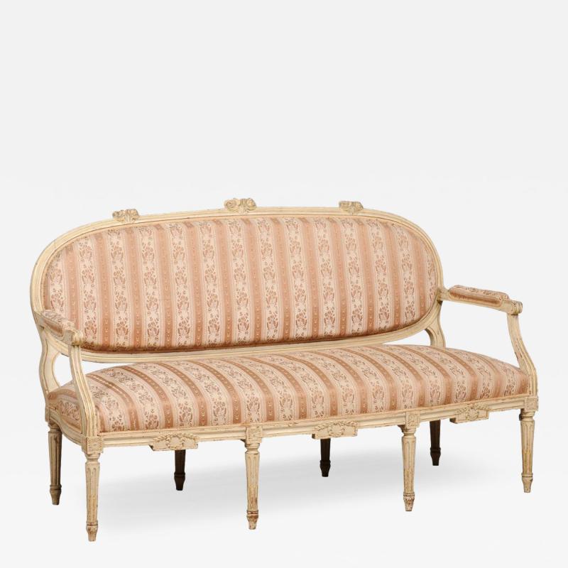 1790s Louis XVI Period French Painted Sofa with Oval Back and Carved Foliage