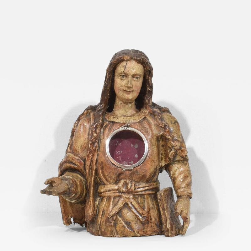 17th 18th Century Italian Wooden Reliquary Bust of a Madonna