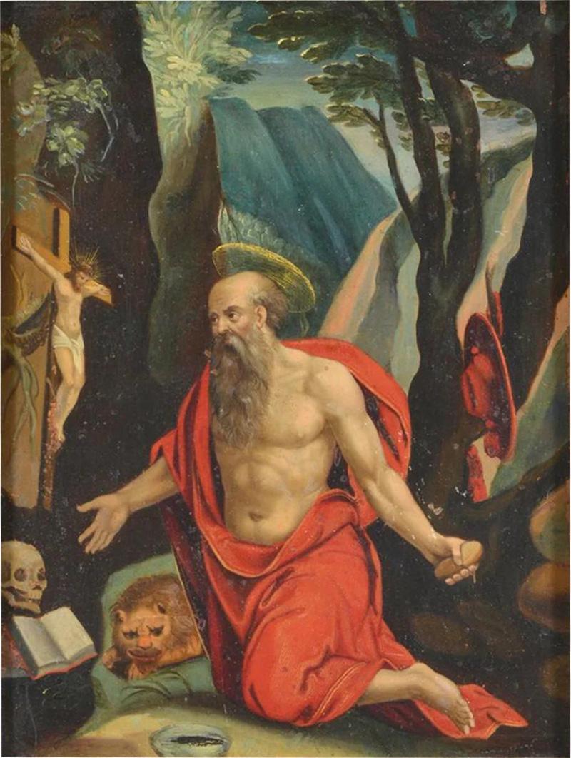 17th 18th century Flemish old master oil painting of Saint Jerome