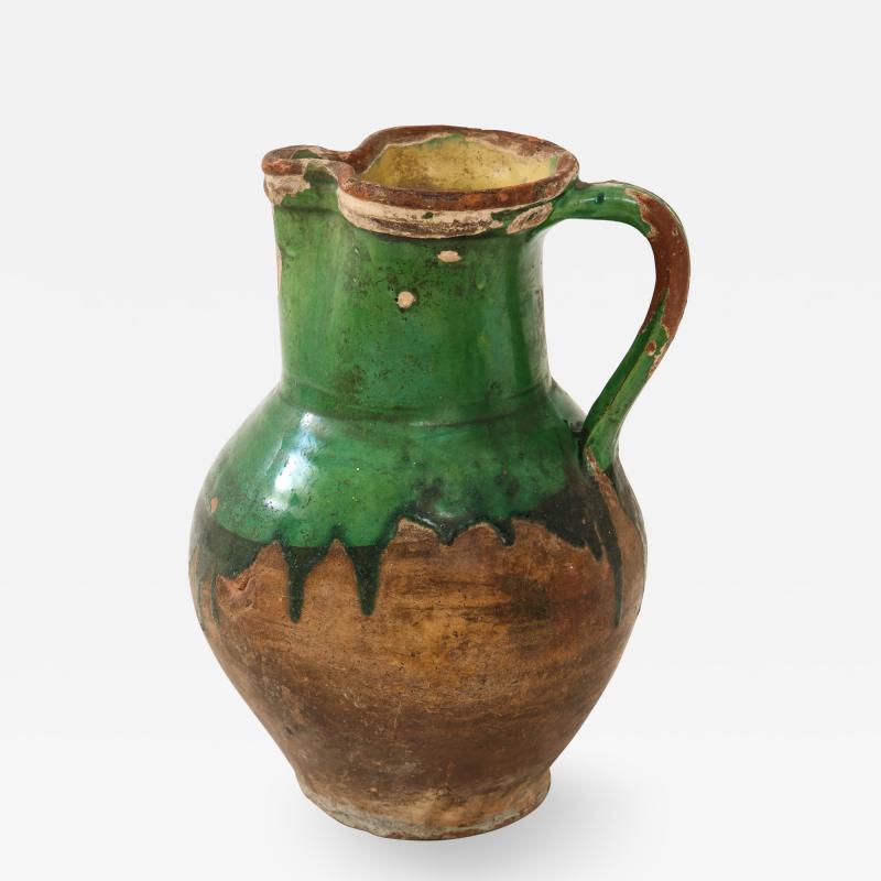 17th C Earthenware Pitcher with Yellow Green Glaze Friesland