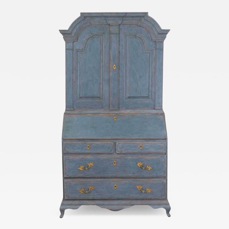17th Century Blue Scandinavian Bureau with Original Hardware