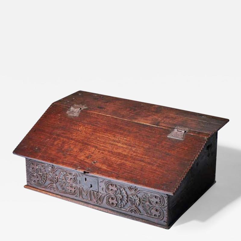 17th Century Charles II Carved Oak Writing Box or Desk Box Circa 1670 England 