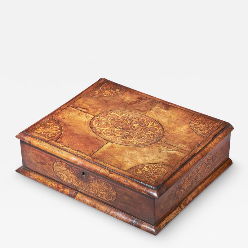 17th Century Figured Walnut and Seaweed Marquetry Lace Box