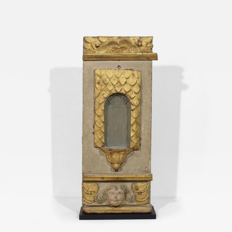 17th Century French Carved Oak Baroque Altar Niche with Angel Head