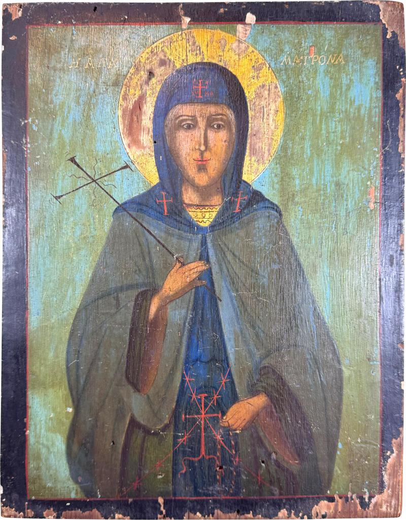 17th Century Icon on Board of Saint Matrona