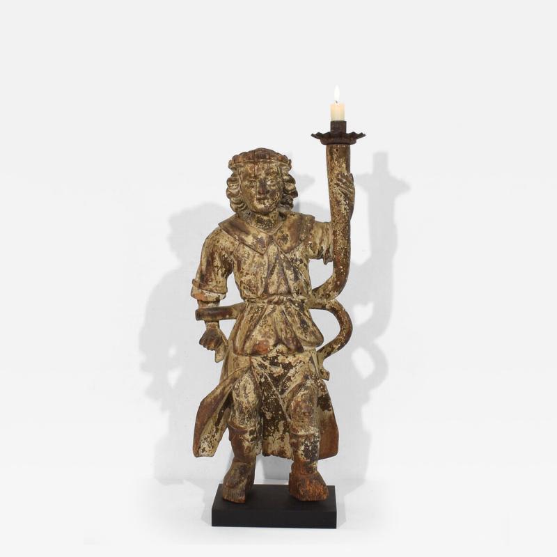 17th Century Italian Baroque Angel Figure with Candleholder Circa 1650 1700