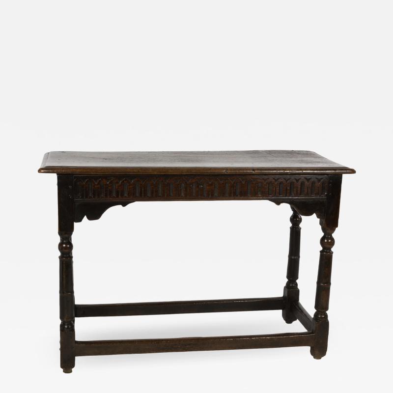 17th Century Joined Oak Side Table Box Stretchers Turned Oak Legs