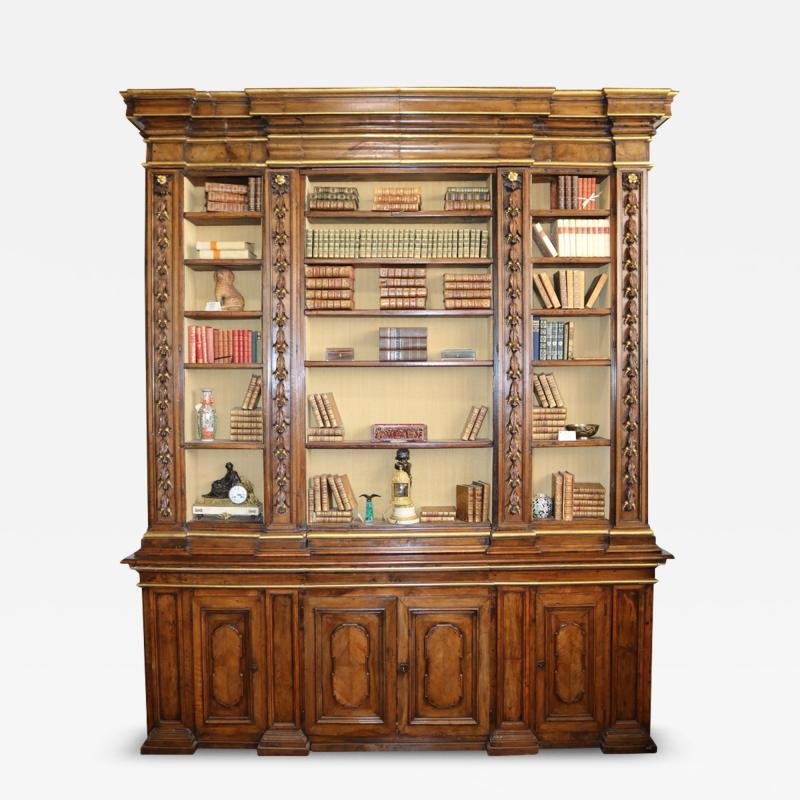 17th Century Walnut and Parcel Gilt Tuscan Palazzo Archival Bookcase