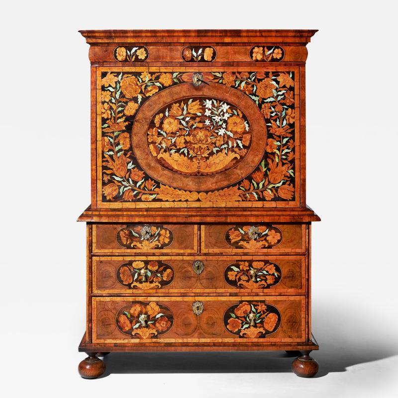 17th Century William and Mary Olive Oyster Marquetry Escritoire Circa 1680