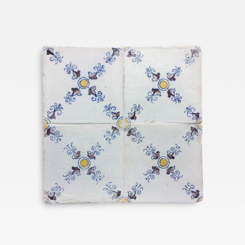 17th century Dutch Renaissance Delft Tile Panel consisting of four tiles