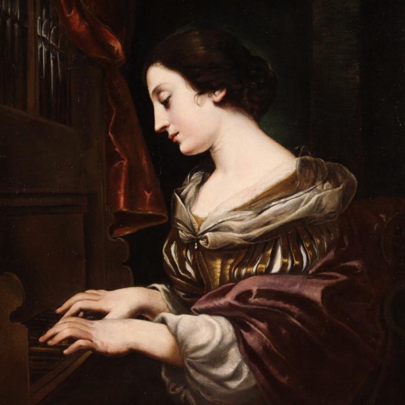 17th century Italian painting Saint Cecilia at the organ