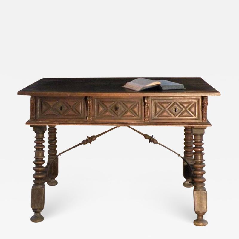 17th century Spanish Baroque Inlaid Walnut Desk or Center Table