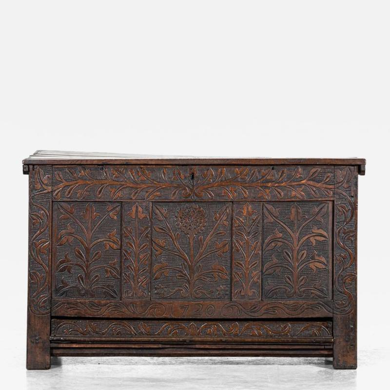 17thC English Carved Oak Mule Chest