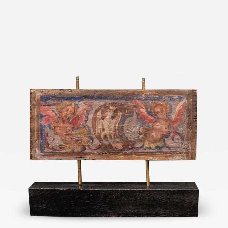 17thC Polychrome Painted Ceiling Panel