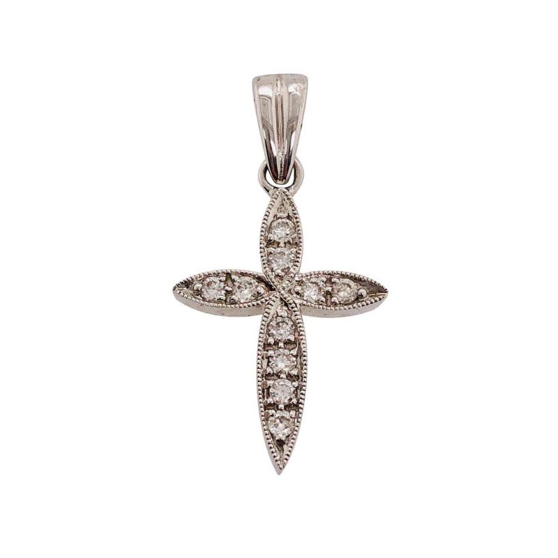 18 Karat White Gold Cross Diamond Pendant 0 18 Total Diamond Weight