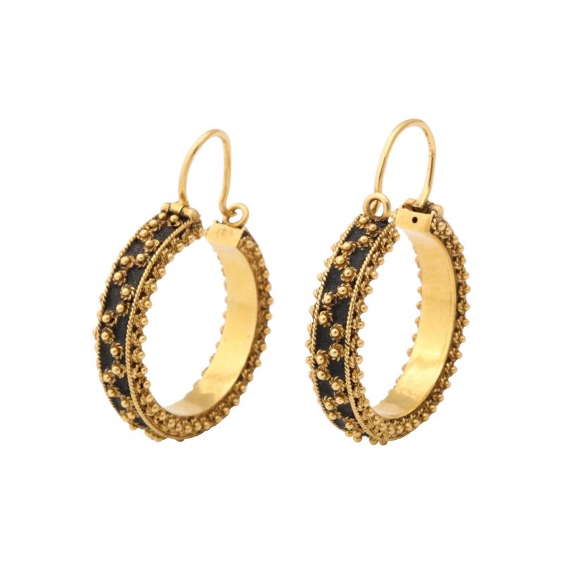 18 k Gold Beaded Hoop Earrings
