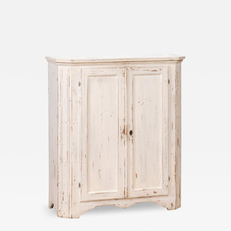 1830s Swedish Off White Painted Wood Narrow Sideboard with Distressed Finish