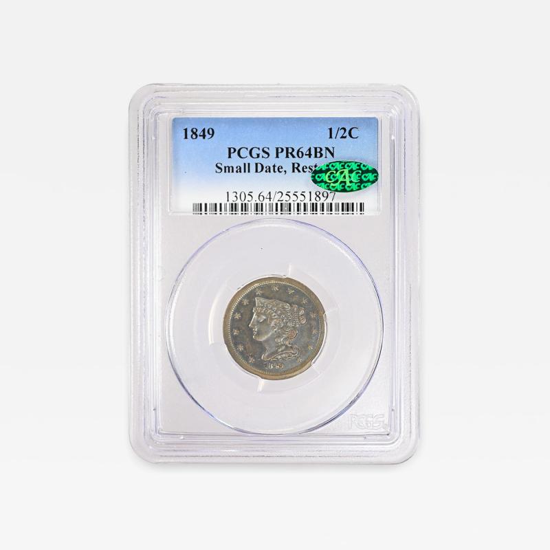 1849 Braided Hair Half Cent Small Date Restrike PCGS PR64BN