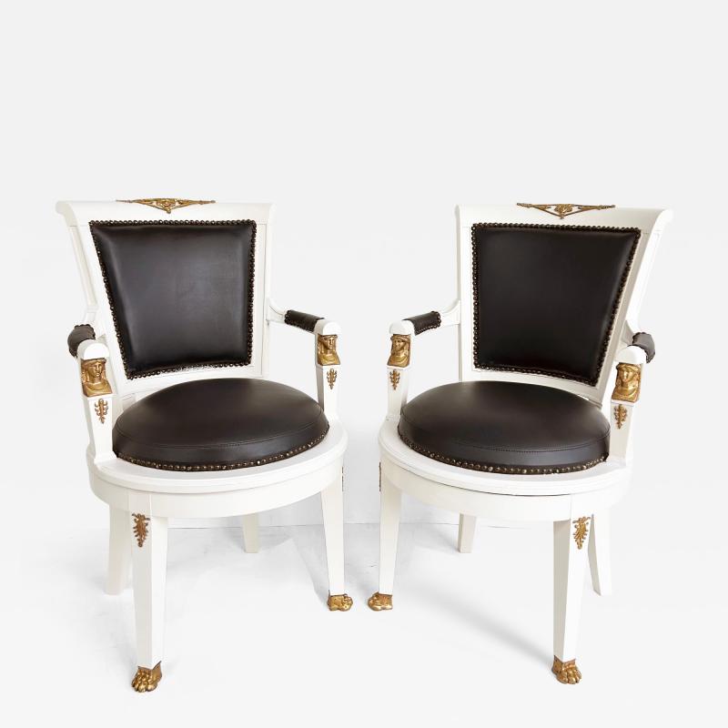 1850s French Empire Armchairs Fine Gilt Bronze Mounts Painted and Upholstered