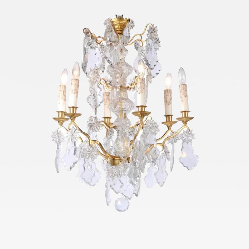 1850s Napoleon III Six Light Crystal and Brass Chandelier with Pendeloques