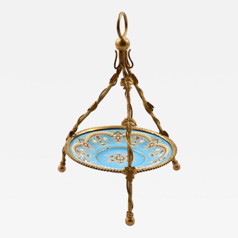 1860 Antique French Kiln Fired Blue Enamel Jewelry Holder