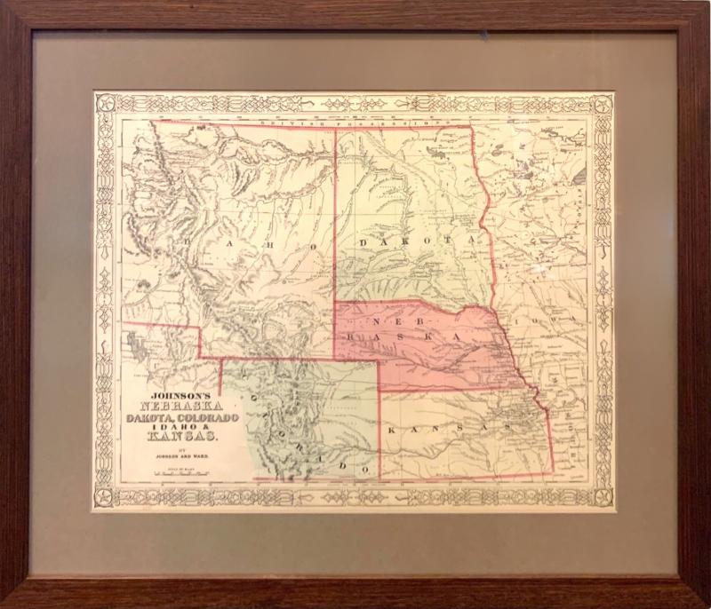 1865 Johnsons Nebraska Dakota Colorado Idaho Kansas Map Johnson Ward