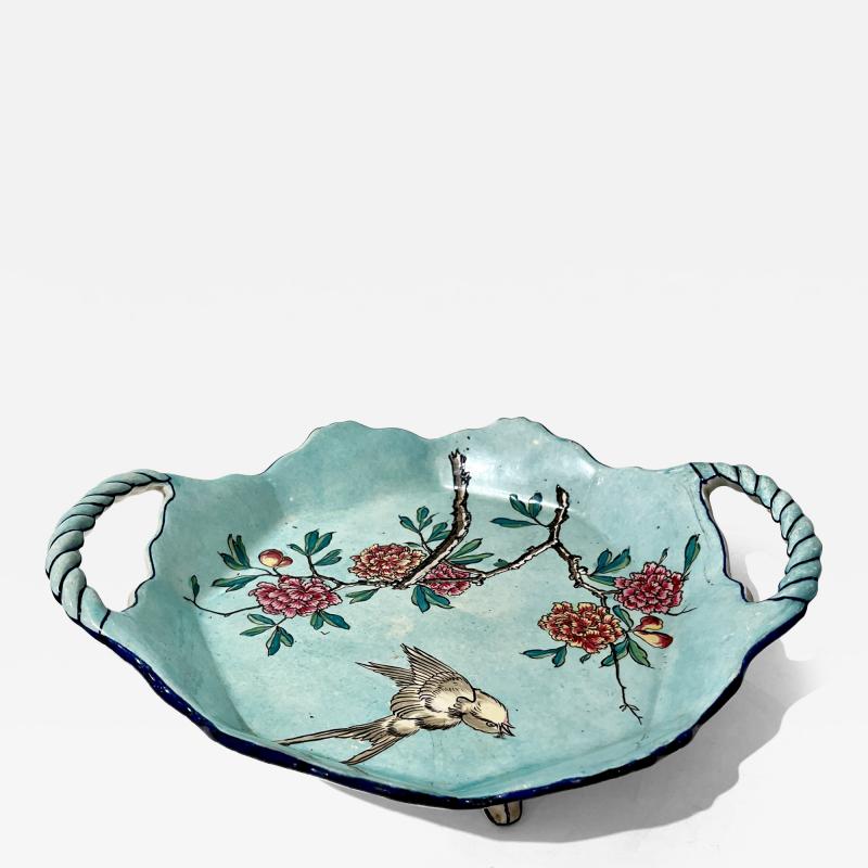 1871 Gien Antique French Asian Japanese Style Flower Decor Centerpiece Plate