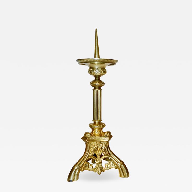 1880s French Baroque Revival Gilt Bronze Ormolu Pricket Candlestick