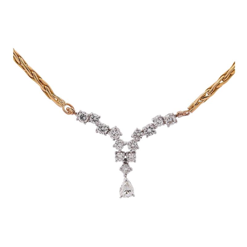 18K Gold Diamond Cluster Wheat Chain Necklace 16 5 