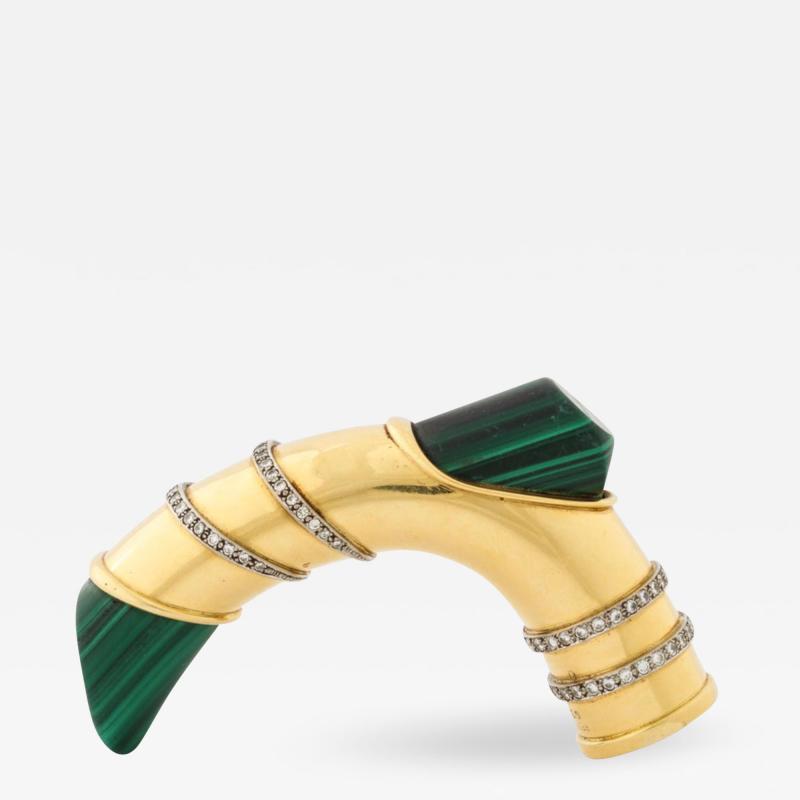 18K Gold Diamonds and Malachite Cane Walking Stick Handle by Asprey London