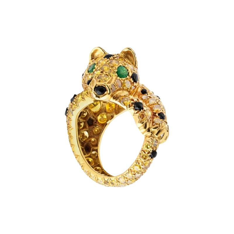 18K Gold Fancy Yellow Diamond Panthere Cat Cocktail Ring