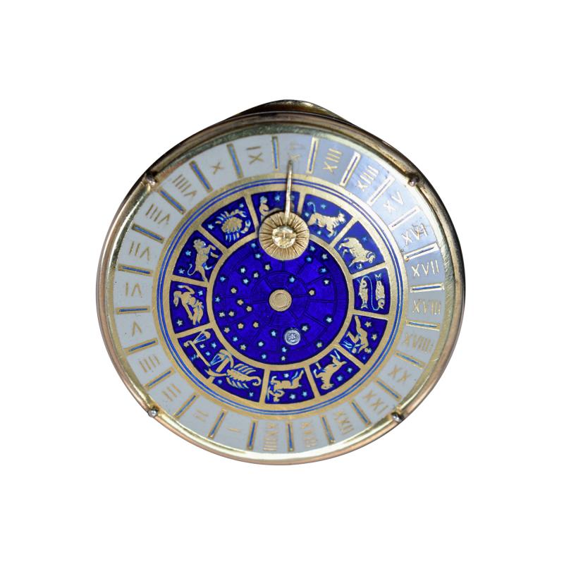 18K Gold Guilloche Enamel Astrological Pill Box