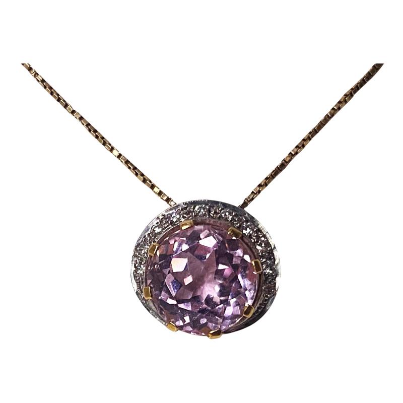 18K Kunzite and Diamond Pendant with 18K chain 