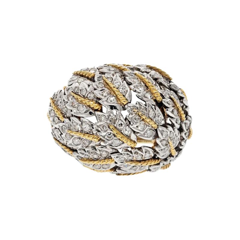 18K TWO TONE 3 00CTTW ESTATE DIAMOND LEAF STYLE COCKTAIL RING