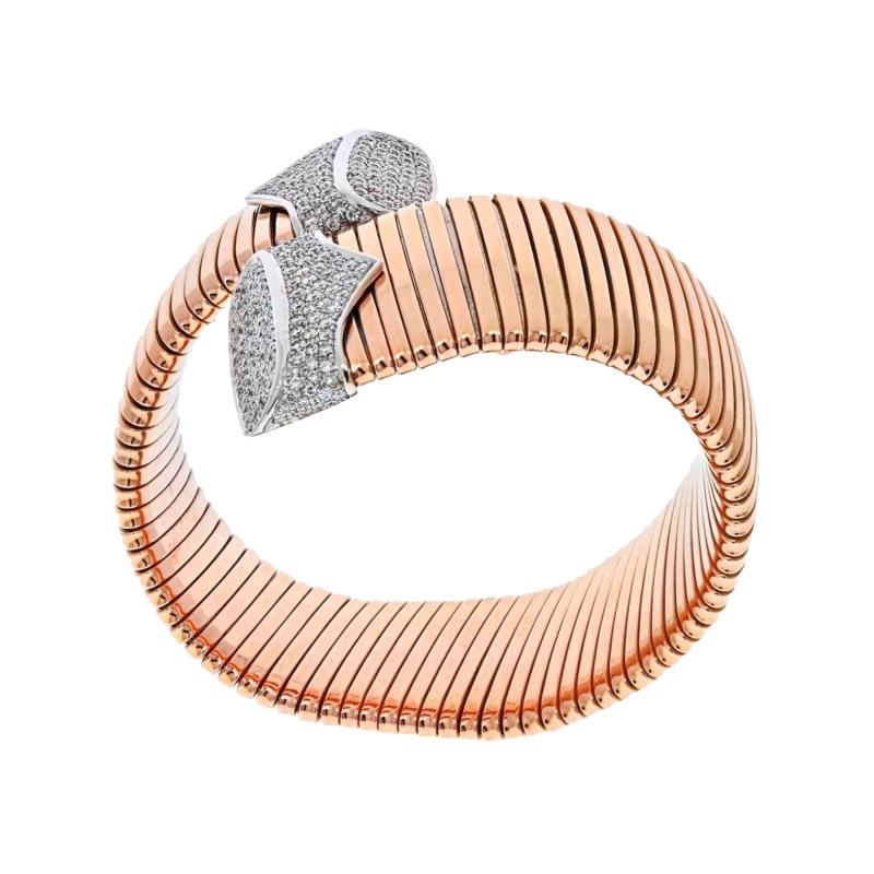 18K TWO TONE CROSSOVER WIDE DIAMOND ACCENTED WRAP BRACELET