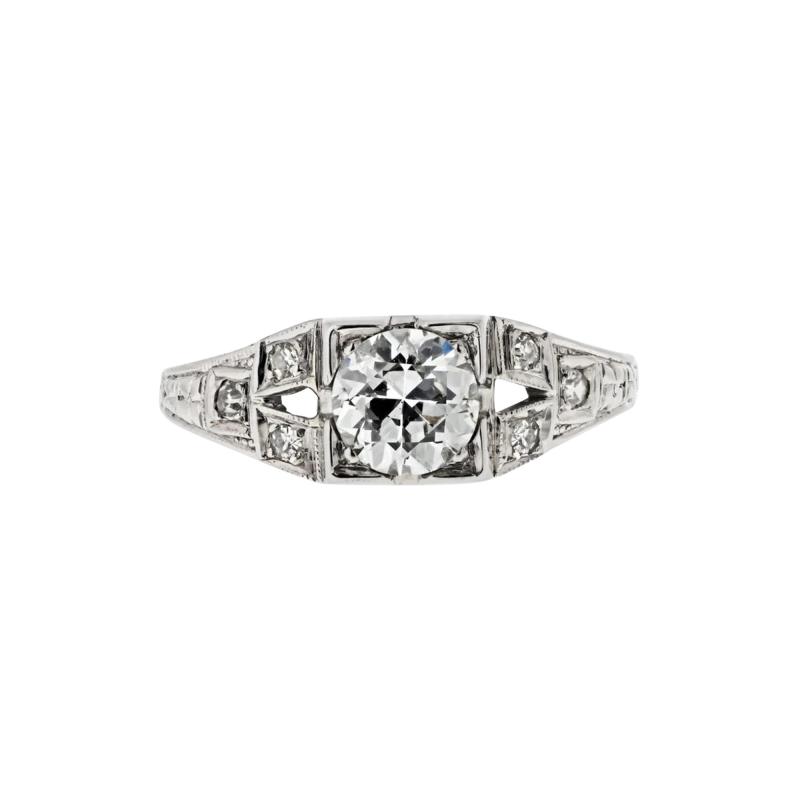 18K WHITE GOLD 0 85 OLD EUROPEAN CUT DIAMOND ENGAGEMENT RING