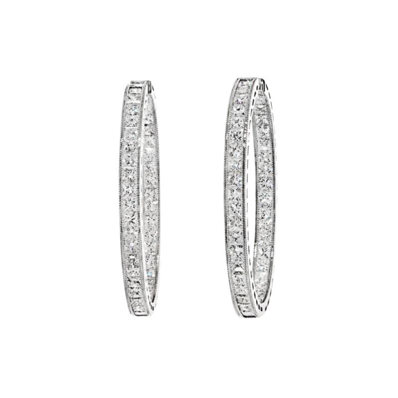 18K WHITE GOLD 12 87CTTW PRINCESS CUT DIAMOND INSIDE OUT HOOP EARRINGS