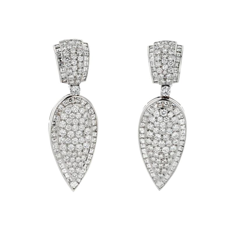 18K WHITE GOLD 19 CARAT DIAMOND TEAR DROP CLIP ON EARRINGS