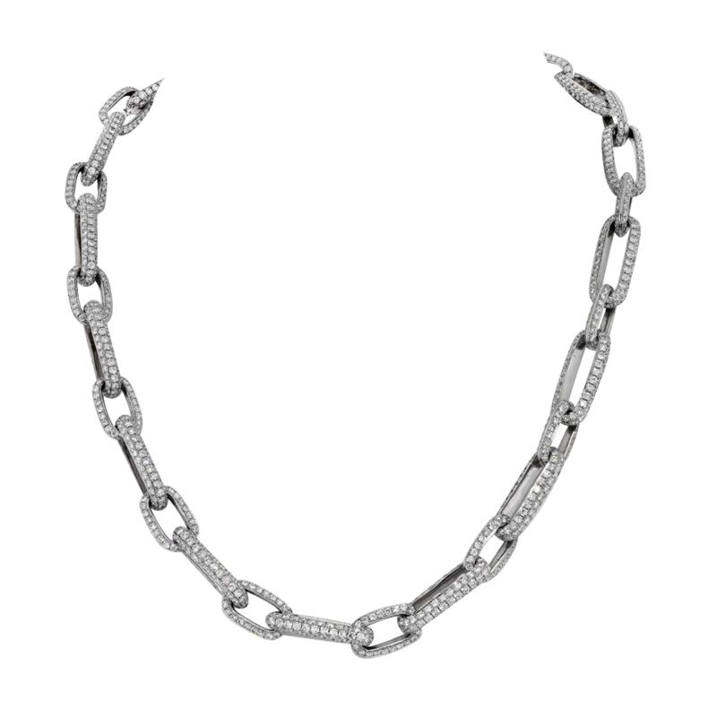 18K WHITE GOLD 41 CARAT PAVE DIAMOND LINK CHAIN NECKLACE