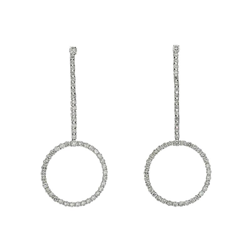 18K WHITE GOLD 5 92CTTW ROUND CUT DIAMOND DANGLING EARRINGS