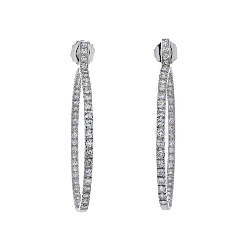 18K WHITE GOLD 9 25 CARATS 2 INCH HOOP DIAMOND EARRINGS