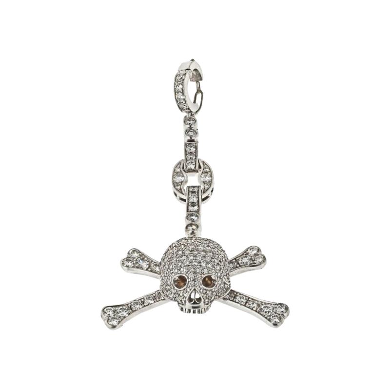 18K WHITE GOLD DIAMOND SCULL CHARM PENDANT