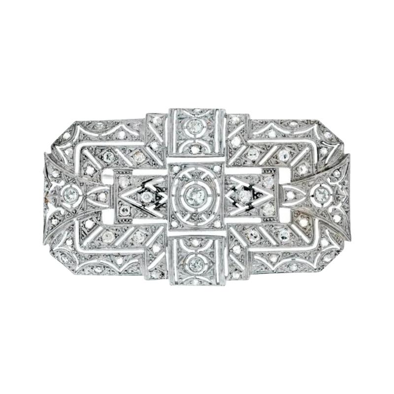18K WHITE GOLD OPEN WORK 1 25 CARAT DIAMOND BROOCH