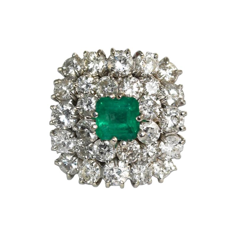 18K White Gold Colombian Emerald Diamond Ring