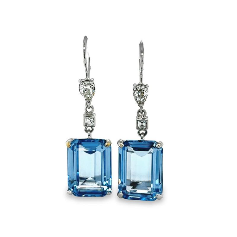 18K White Gold Emerald Cut Spinel Diamond Drop Earrings