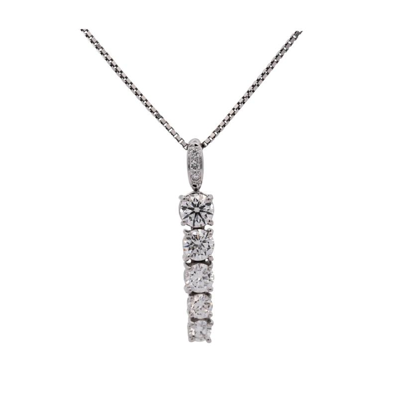 18K White Gold Lab Grown Diamond Graduated Single Line Pendant Necklace