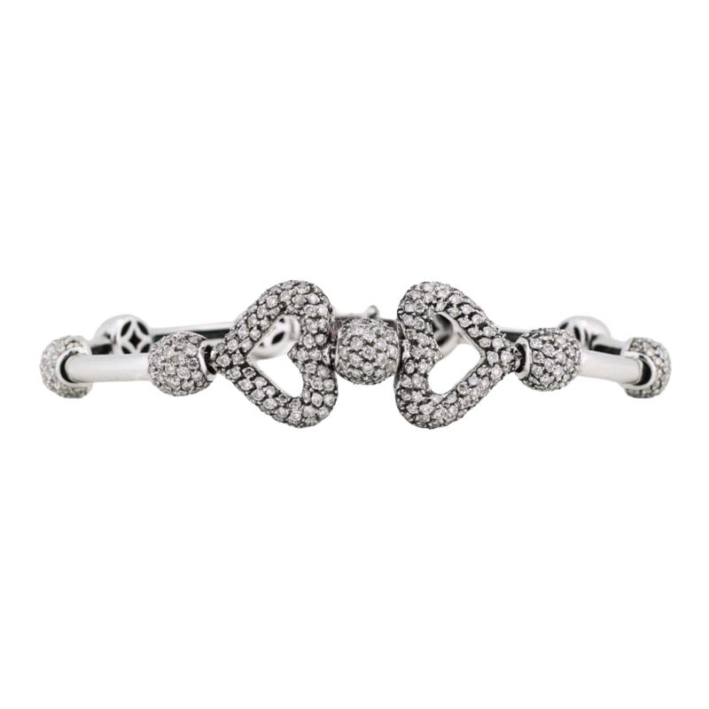 18K White Gold Pav Diamond Heart Bracelet