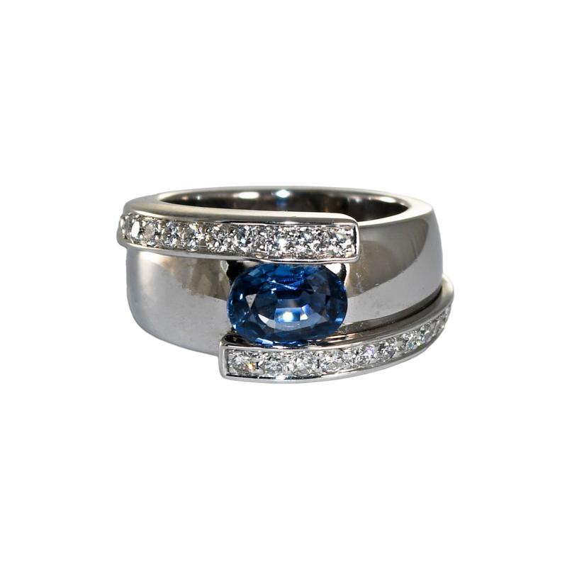 18K White Gold Sapphire Diamond Cocktail Ring 13 2g