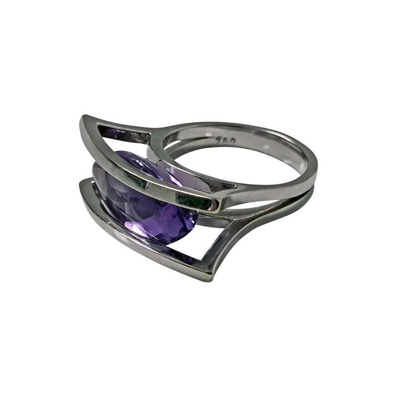 18K White Gold and Amethyst Modernist Abstract Ring 20th Century